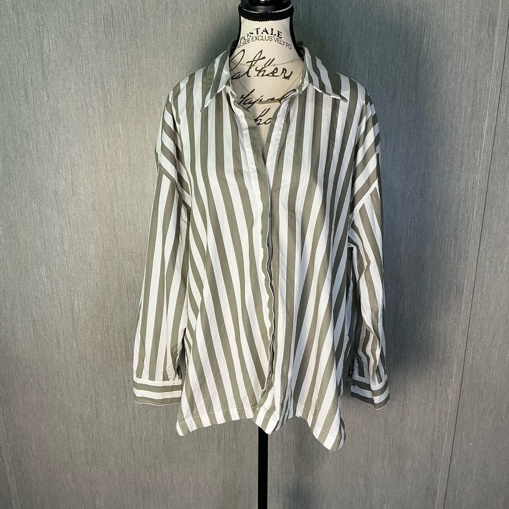 Banana Republic Green and White Striped Button Down Shirt